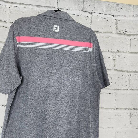 FootJoy Golf Mens Grey Striped Short Sleeve Athletic Fit Polo Shirt Medium Logo - Picture 7 of 11